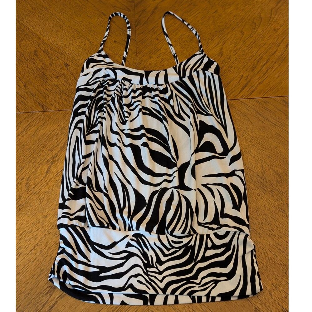 Abstract Zebra Print Bubble Hem Tank Top Spaghetti Strap Y2KClubwear McBling